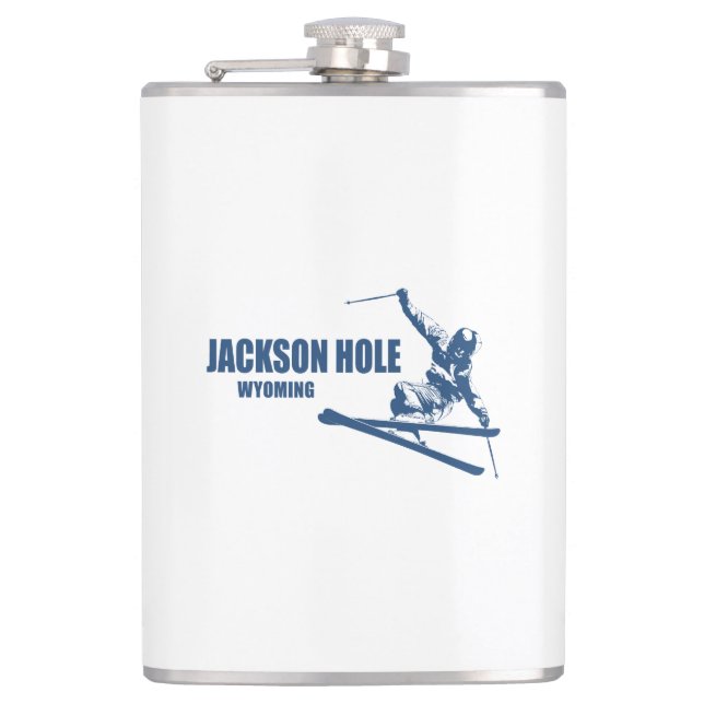 Jackson Hole Wyoming Skier Hip Flask (Front)