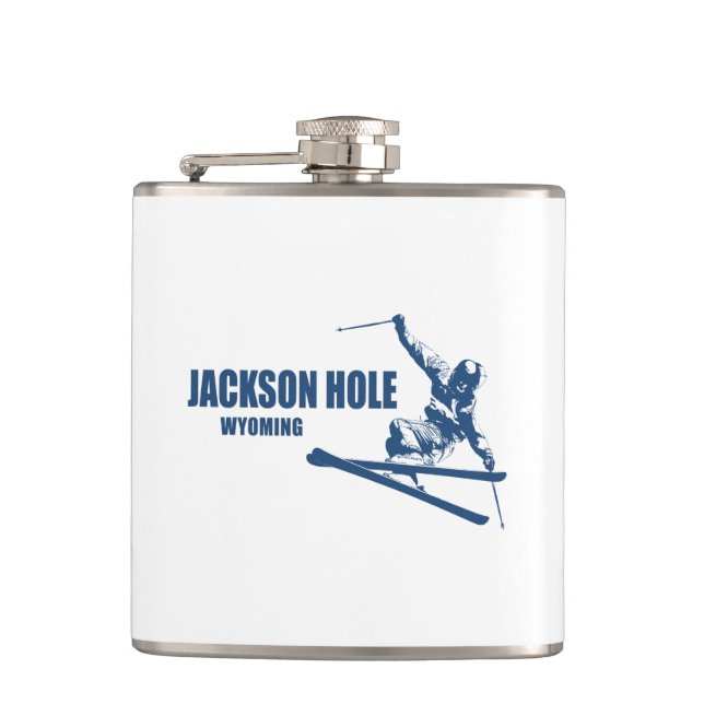 Jackson Hole Wyoming Skier Hip Flask (Front)