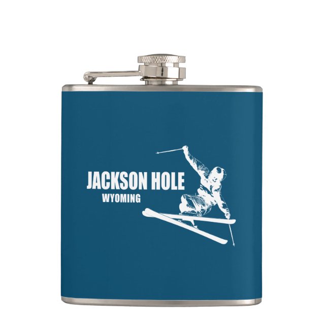 Jackson Hole Wyoming Skier Hip Flask (Front)