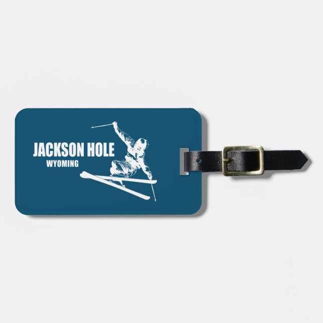 Jackson Hole Wyoming Skier Luggage Tag (Front Horizontal)