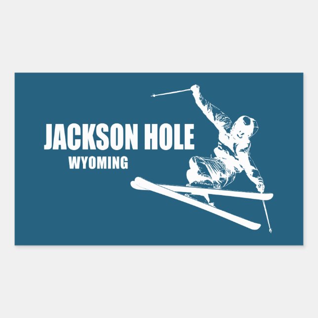 Jackson Hole Wyoming Skier Rectangular Sticker (Front)