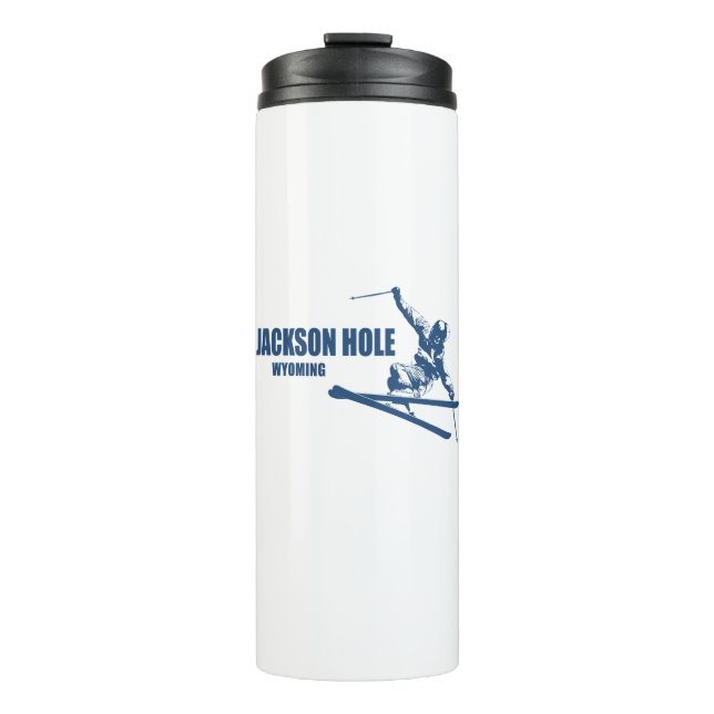 Jackson Hole Wyoming Skier Thermal Tumbler (Front)