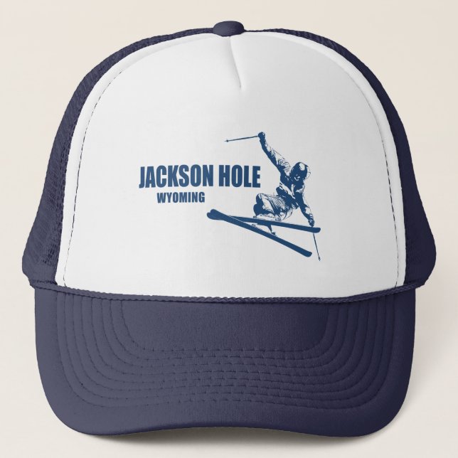 Jackson Hole Wyoming Skier Trucker Hat (Front)