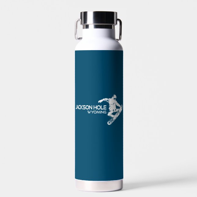Jackson Hole Wyoming Snowboarder Water Bottle (Front)