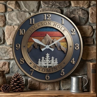 Jackson Hole Wyoming Vintage Sunset Mountain Large Clock