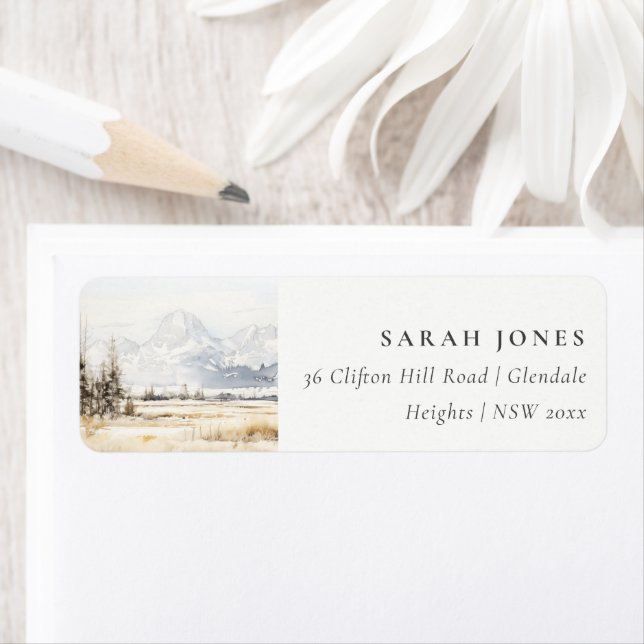 Jackson Hole Wyoming Watercolor Landscape Address (Insitu)