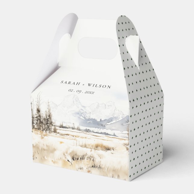Jackson Hole Wyoming Watercolor Landscape Wedding Favour Box (Front Side)