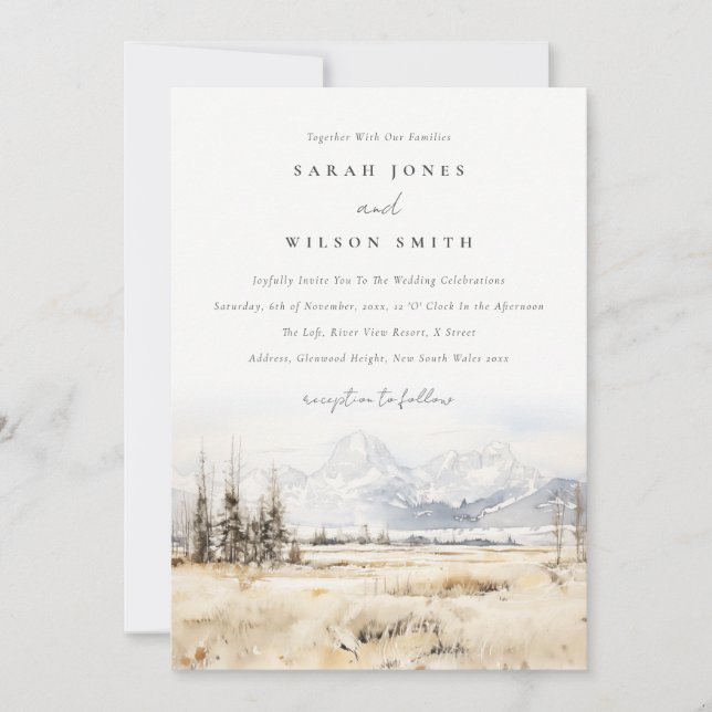 Jackson Hole Wyoming Watercolor Landscape Wedding Invitation (Front)