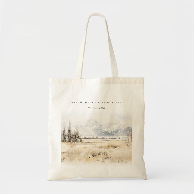Jackson Hole Wyoming Watercolor Landscape Wedding Tote Bag (Front)