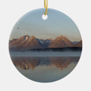 Jackson Lake Dam Reflection in Grand Teton Park Ceramic Tree Decoration