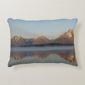Jackson Lake Dam Reflection in Grand Teton Park Decorative Cushion