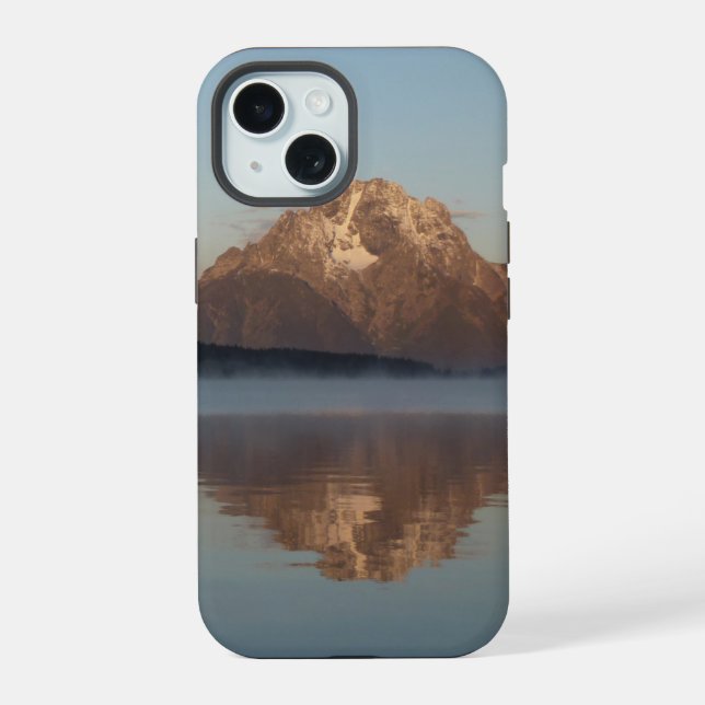 Jackson Lake Dam Reflection in Grand Teton Park iPhone 15 Case (Back)