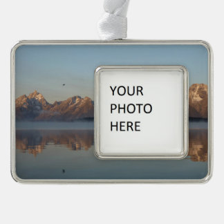 Jackson Lake Dam Reflection in Grand Teton Park Silver Plated Framed Ornament