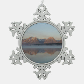 Jackson Lake Dam Reflection in Grand Teton Park Snowflake Pewter Christmas Ornament