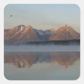 Jackson Lake Dam Reflection in Grand Teton Park Square Sticker