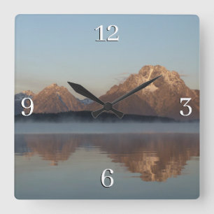 Jackson Lake Dam Reflection in Grand Teton Park Square Wall Clock