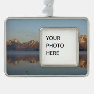 Jackson Lake Dam Reflection Silver Plated Framed Ornament
