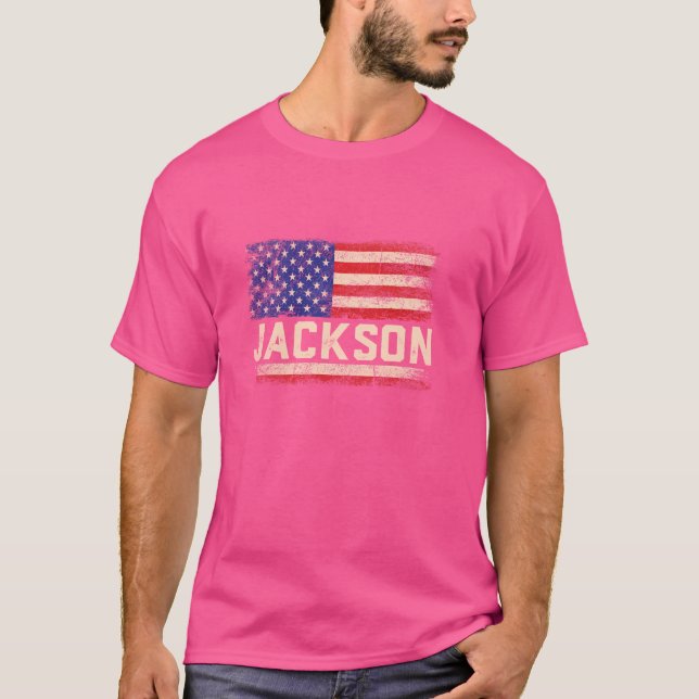 Jackson Last Name Shirt Jackson Name American Flag (Front)