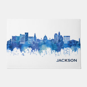 Jackson Mississippi Skyline Blue Doormat
