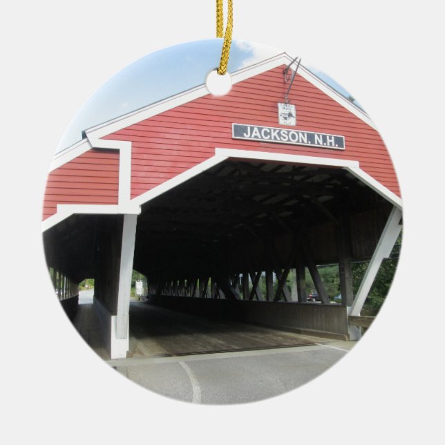 Jackson NH Covered Bridge Ceramic Tree Decoration (Front)