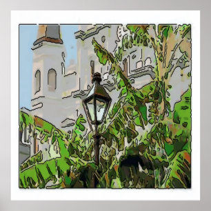 Jackson Square Lamp and Banana Trees Poster
