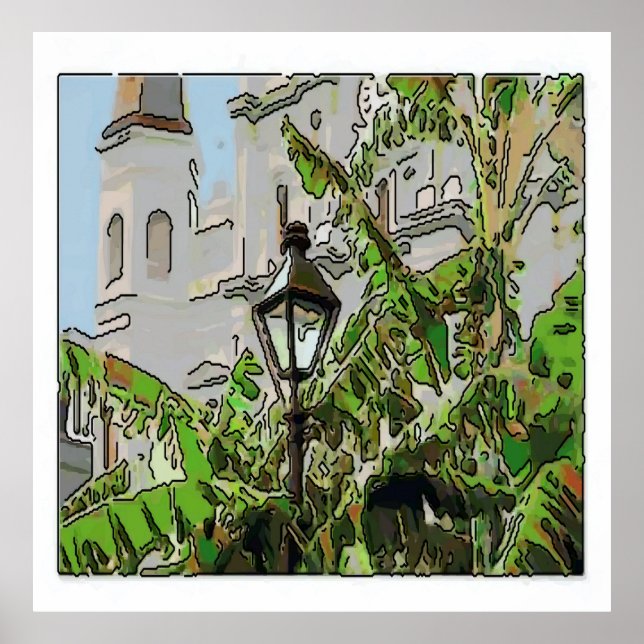 Jackson Square Lamp and Banana Trees Poster (Front)