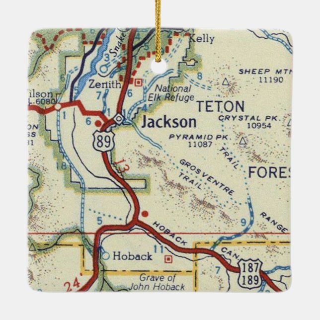 Jackson WY Vintage Map Ceramic Ornament (Back)