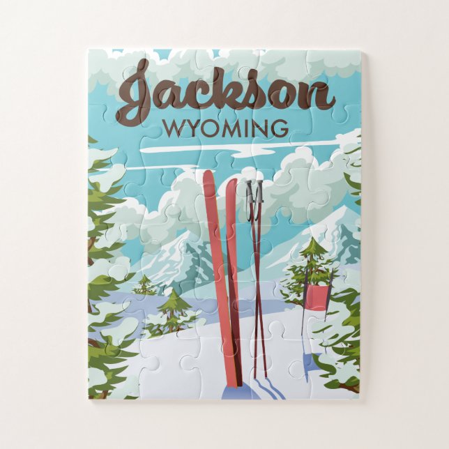 Jackson Wyoming ski poster Jigsaw Puzzle (Vertical)