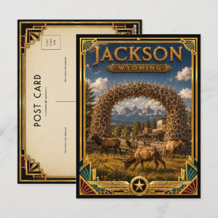 Jackson Wyoming Vintage Art Deco Golden Age Postcard