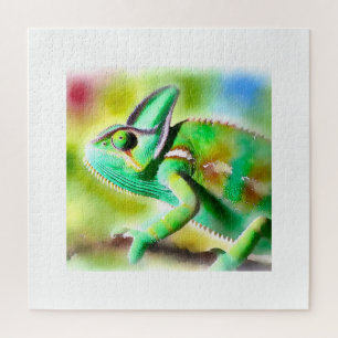 Jacksons chameleon 110924AREF103 - Watercolor Jigsaw Puzzle