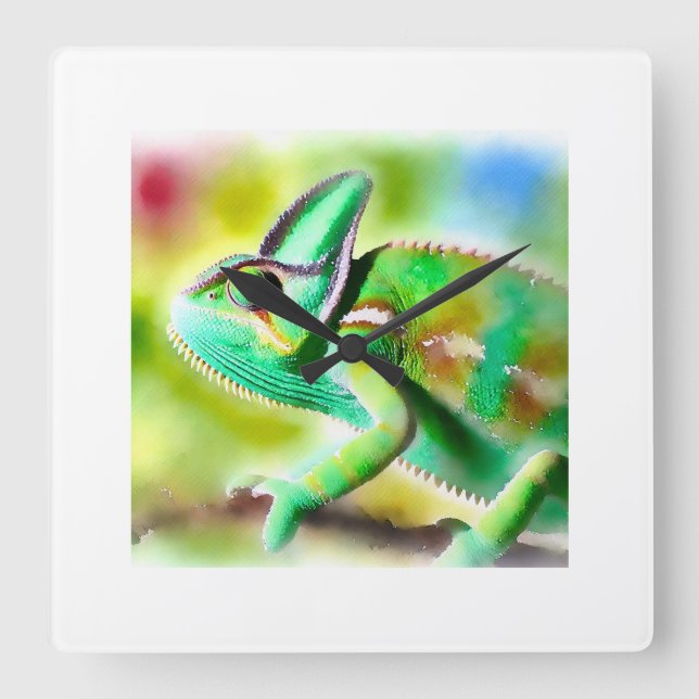 Jacksons chameleon 110924AREF103 - Watercolor Square Wall Clock (Front)