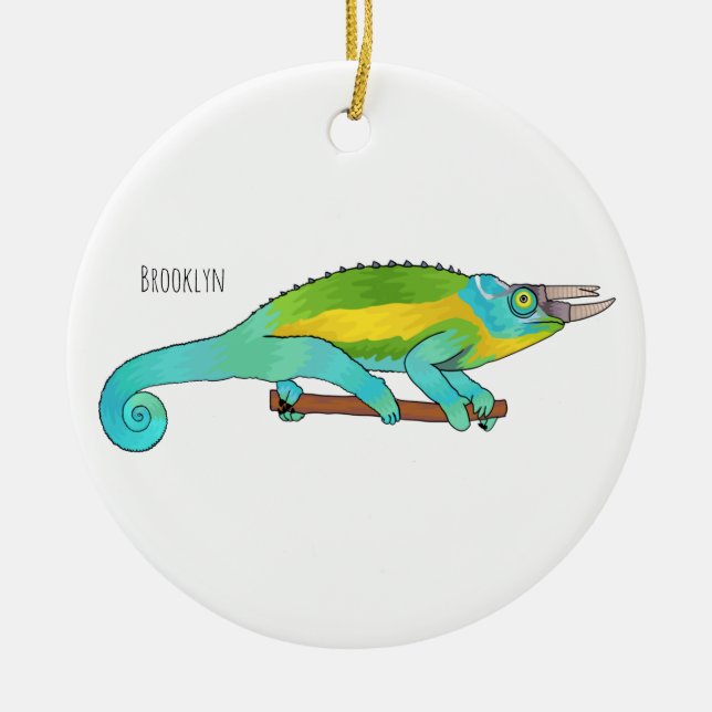 Jackson's chameleon cartoon illustration  ceramic tree decoration (Front)