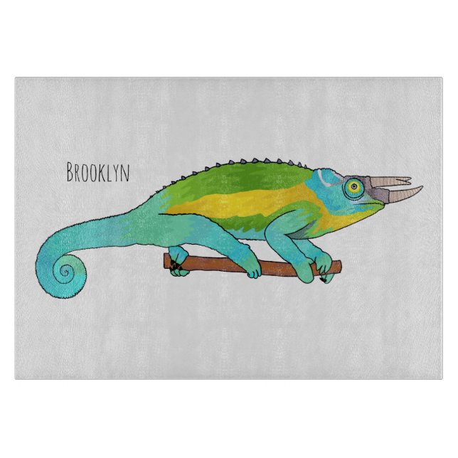 Jackson's chameleon cartoon illustration  cutting board (Front)
