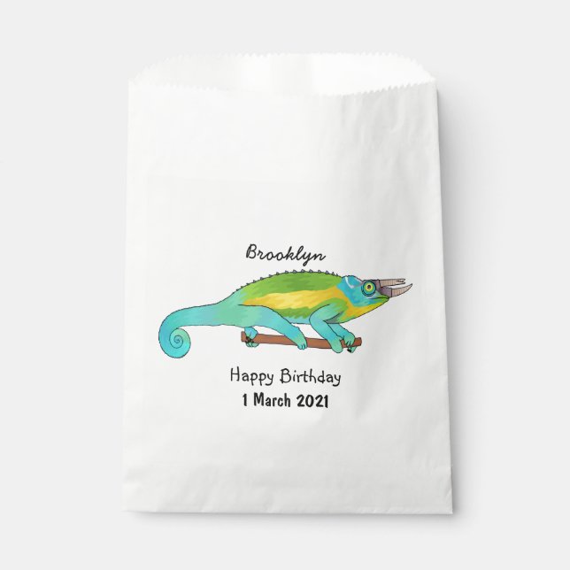 Jackson's chameleon cartoon illustration favour bags (Front)