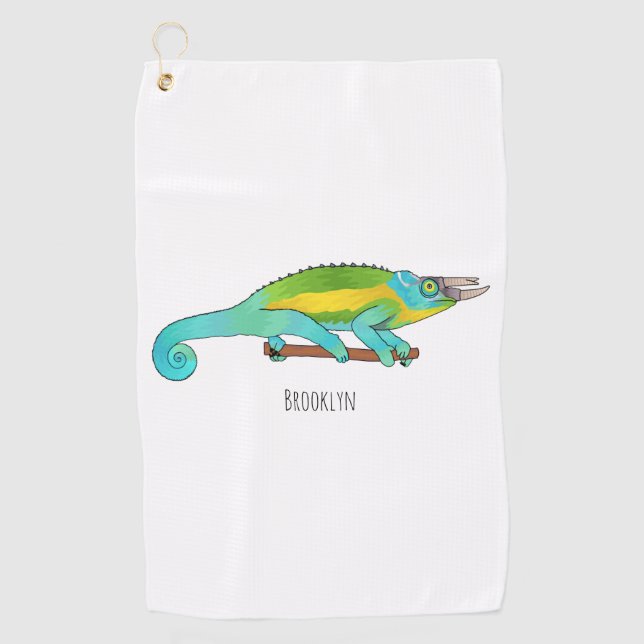Jackson's chameleon cartoon illustration golf towel (Front)