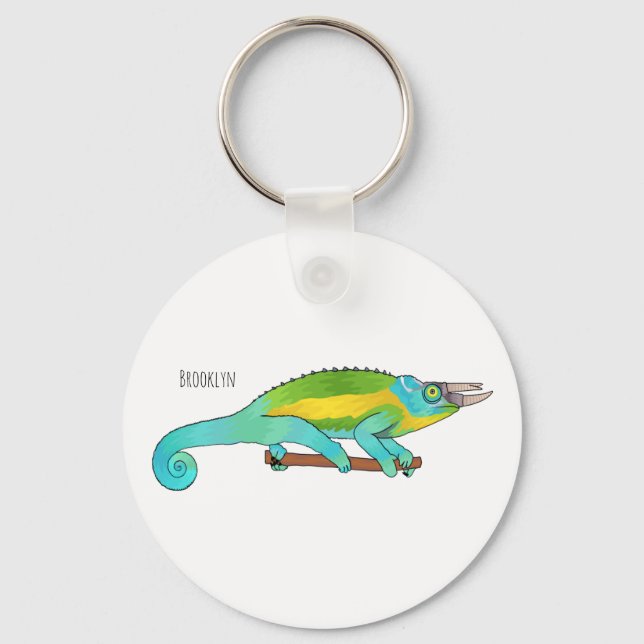 Jackson's chameleon cartoon illustration  key ring (Front)