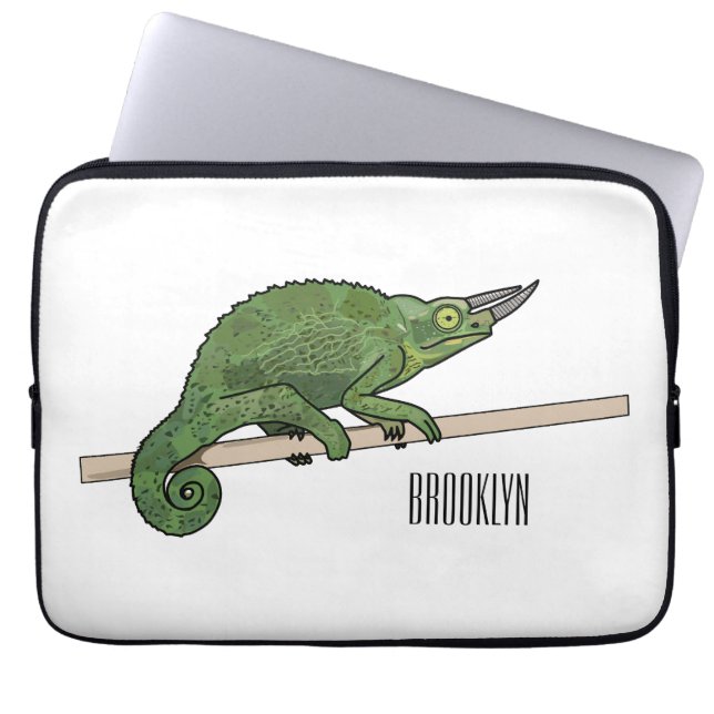 Jackson's chameleon cartoon illustration laptop sleeve (Front)