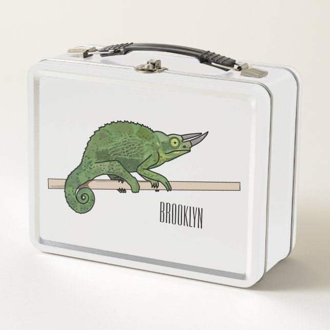 Jackson's chameleon cartoon illustration metal lunch box (Front)