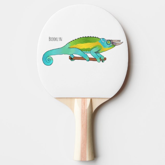 Jackson's chameleon cartoon illustration ping pong paddle (Front)