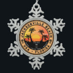Jacksonville Beach Florida tropical Retro Sunset Snowflake Pewter Christmas Ornament<br><div class="desc">Jacksonville Beach Florida Vintage 60s Souvenirs. Jacksonville Beach Florida - Retro Tropical Palm Tree 60s Souvenirs Vintage design makes a great Christmas or Birthday gift for fans of Jacksonville Beach Beach beach. The retro summer vibe design is a perfect gift for travel lovers and tropical Florida Beaches fans. - You...</div>