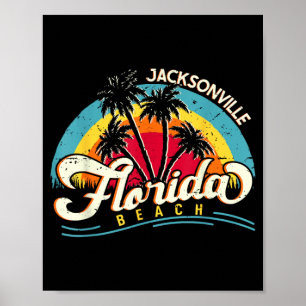 Jacksonville Beach Florida Vintage Sunset Summer Poster
