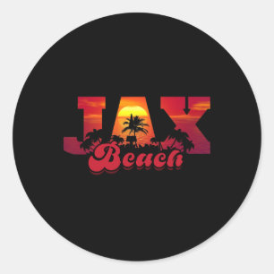 Jacksonville Beach Vacation Florida Sunset Palm Ja Classic Round Sticker
