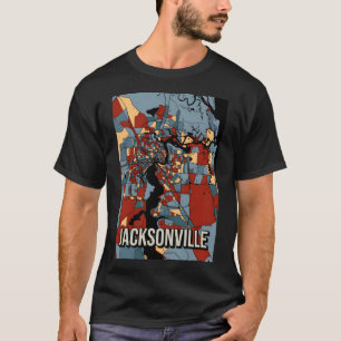 Jacksonville City Map - Colourful Earth Tone Abstr T-Shirt