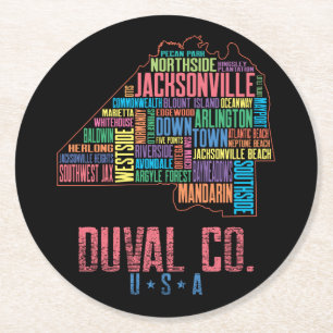 Jacksonville Duval County Florida USA Map Round Paper Coaster