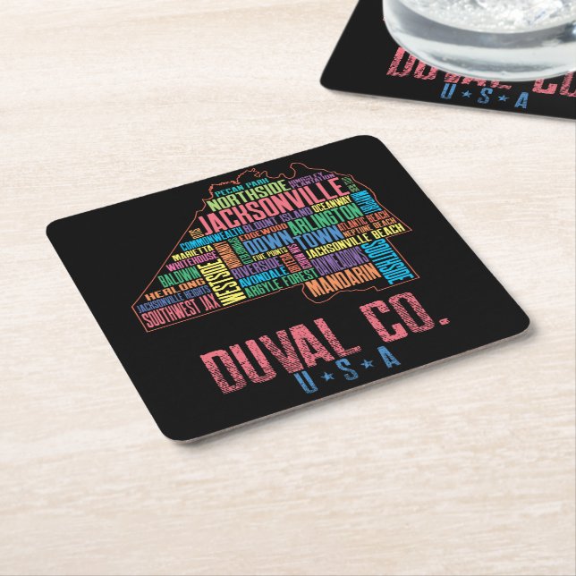Jacksonville Duval County Florida USA Map Square Paper Coaster (Angled)