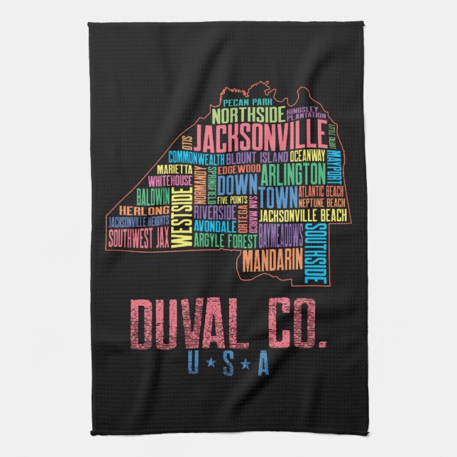 Jacksonville Duval County Florida USA Map Tea Towel (Vertical)