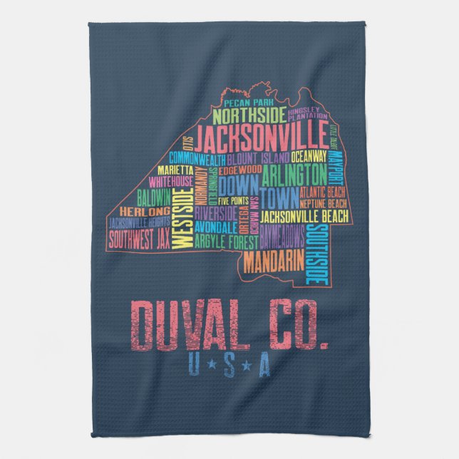 Jacksonville Duval County Florida USA Map Tea Towel (Vertical)
