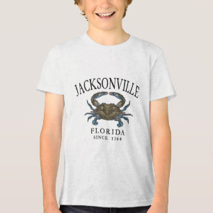 Jacksonville Fl Blue Crab Since 1564 Arched Black Tri-Blend Shirt