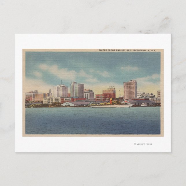 Jacksonville, FL - View of Water Front & Skyline Postcard (Front)