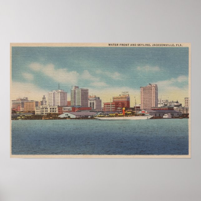 Jacksonville, FL - View of Water Front & Skyline Poster (Front)